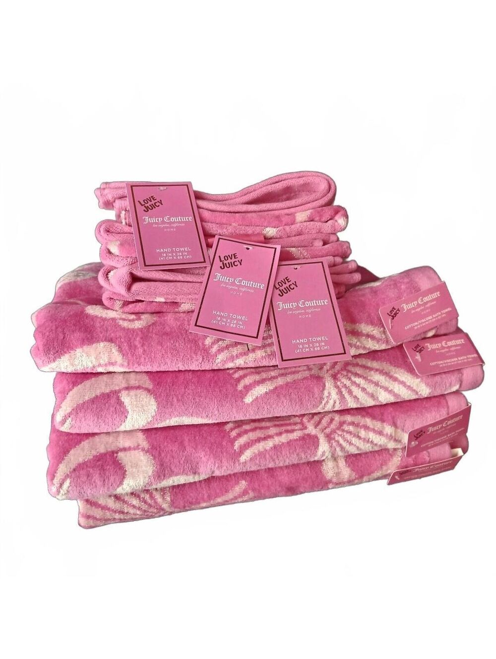 Juicy Couture 7 Pc Towel Set Bath Hand Towels Pink Bows Hearts Coquette Y2K NWT
